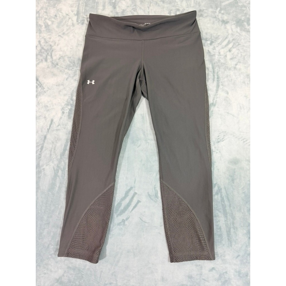 Under Armour HeatGear Gray Mesh Panel Cropped Leggings Women Large LG Fitted